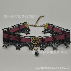 Black lace + maroon webbing