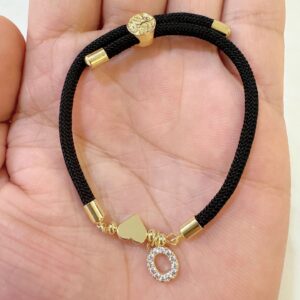 Black rope zircon letter bracelet—o