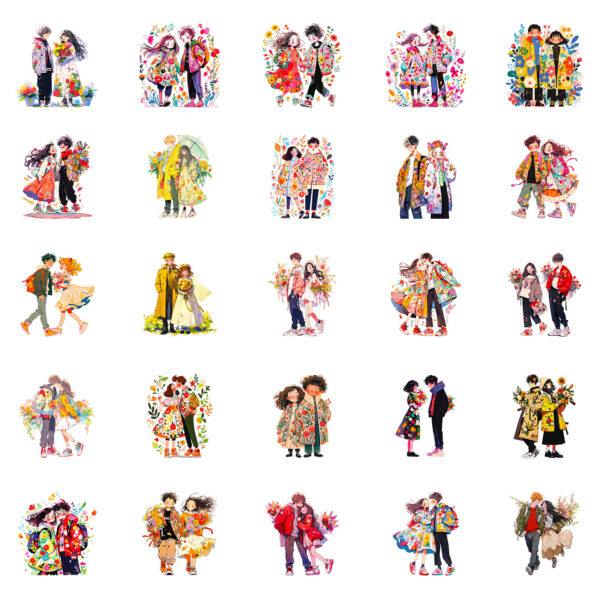 Wholesale 5pcs 56 Literary and Artistic Cartoon Couple Graffiti Stickers