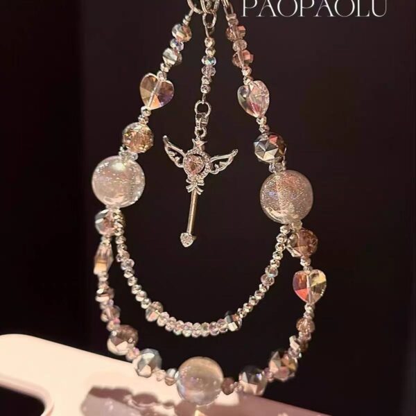 Wholesale Pink Sun Crystal Beaded Phone Strap Keychain