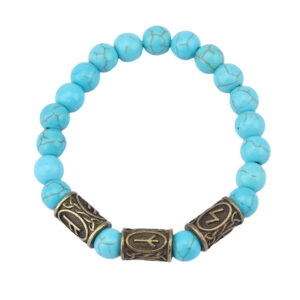 Blue pine beads + 3 bronze runes / Rune pattern random
