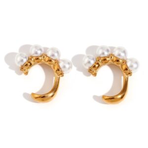 Four pearls j-shaped ear clips-gold