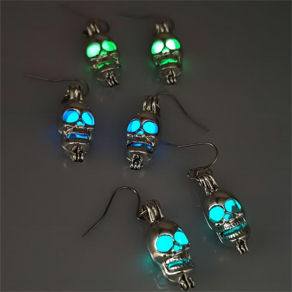 Wholesale smooth hollow skeleton luminous ghost head earrings