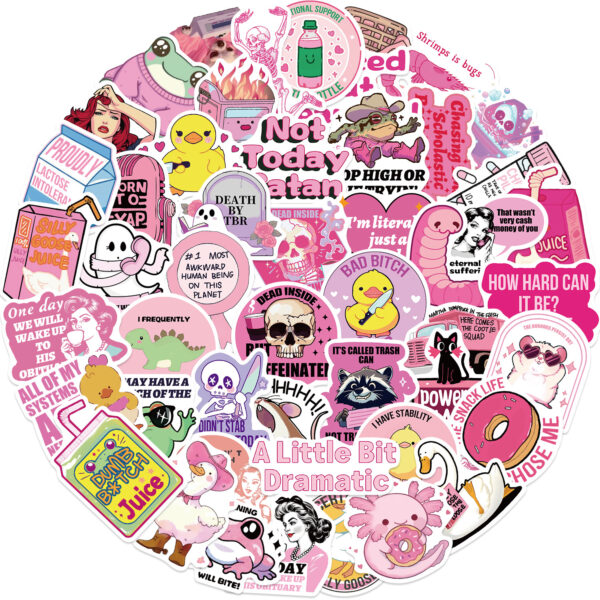 Wholesale 50pcs cartoon pink satirical graffiti watercolor proof vinyl stickers