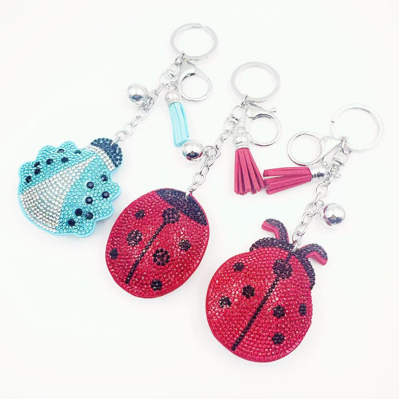Wholesale Creative cartoon veet rhinestone carapace ladybug Cute Keychain