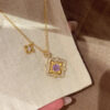 Wholesale Four leaf clover purple diamond exquisite retro collarbone chain