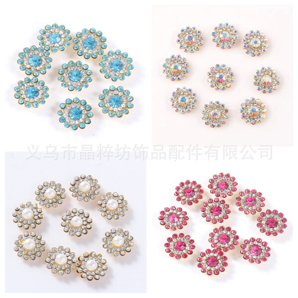 Wholesale 14mm round plum blossom holder glass three-layer flower lace drill plate mobile phone shell sticker drill DIY clothing hair accessories rhinestone