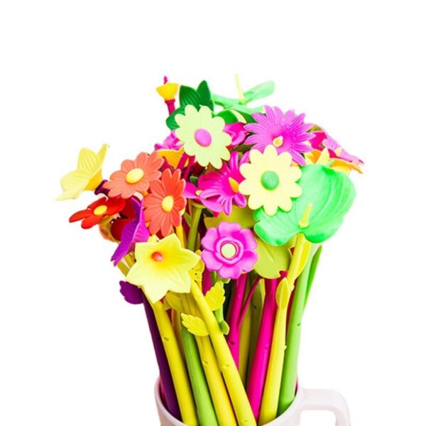 Bulk Floral Design Gel Ink Pens, Assorted Color Flower Shaped Neutral Writing Pens, Student Office Stationery Wholesale Supplies