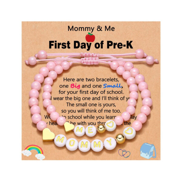 Wholesale Mammy and Me Bracelet Round English Spacer Pink Beads Adjustable Bracelet