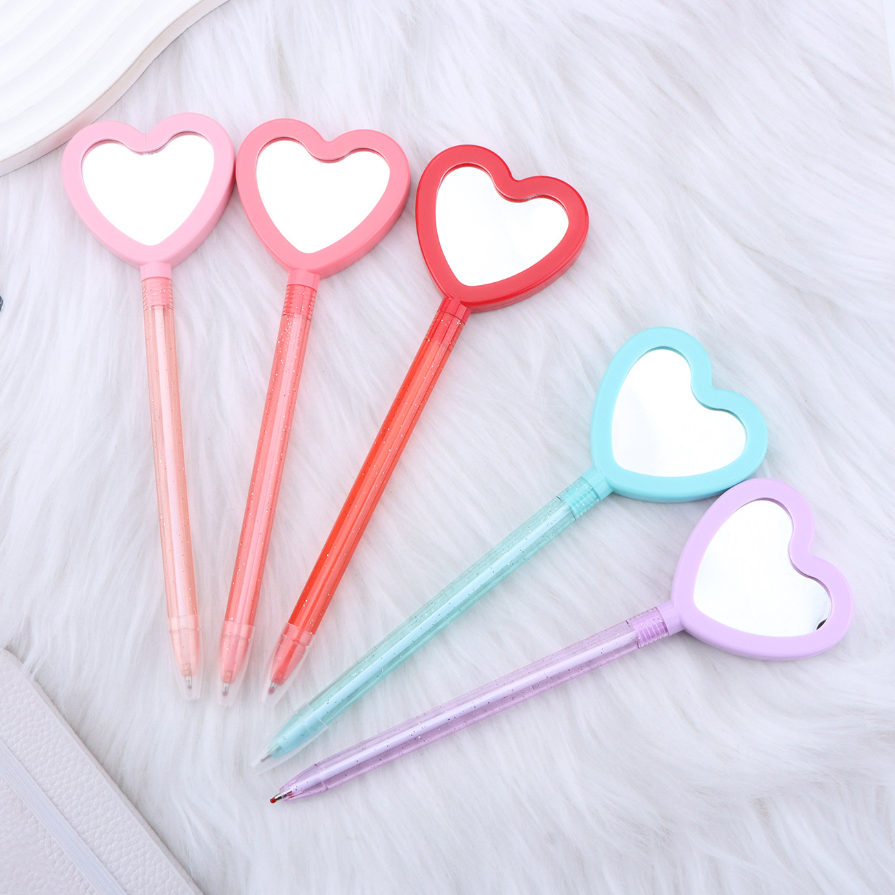 Wholesale Valentine's Day Heart-shaped Handle Mirror Ballint Plastic Pen