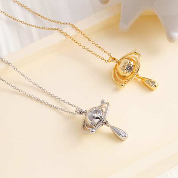 Wholesale Micro inlaid full diamond Saturn pin titanium steel necklace