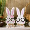 Wholesale Easter Bunny Wooden Glasses Couple Bunny Ornaments