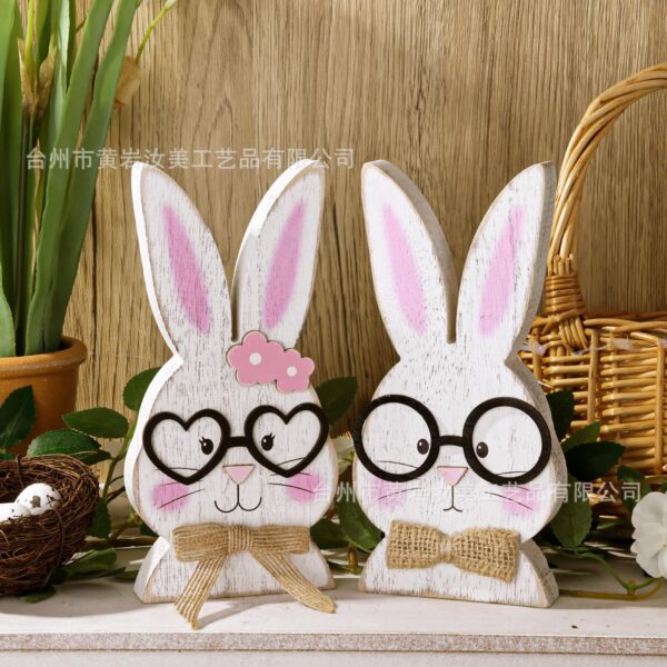 Wholesale Easter Bunny Wooden Glasses Couple Bunny Ornaments