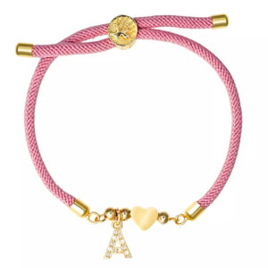 Wholesale Capital letters peach heart set with zirconium adjustable pink bracelet