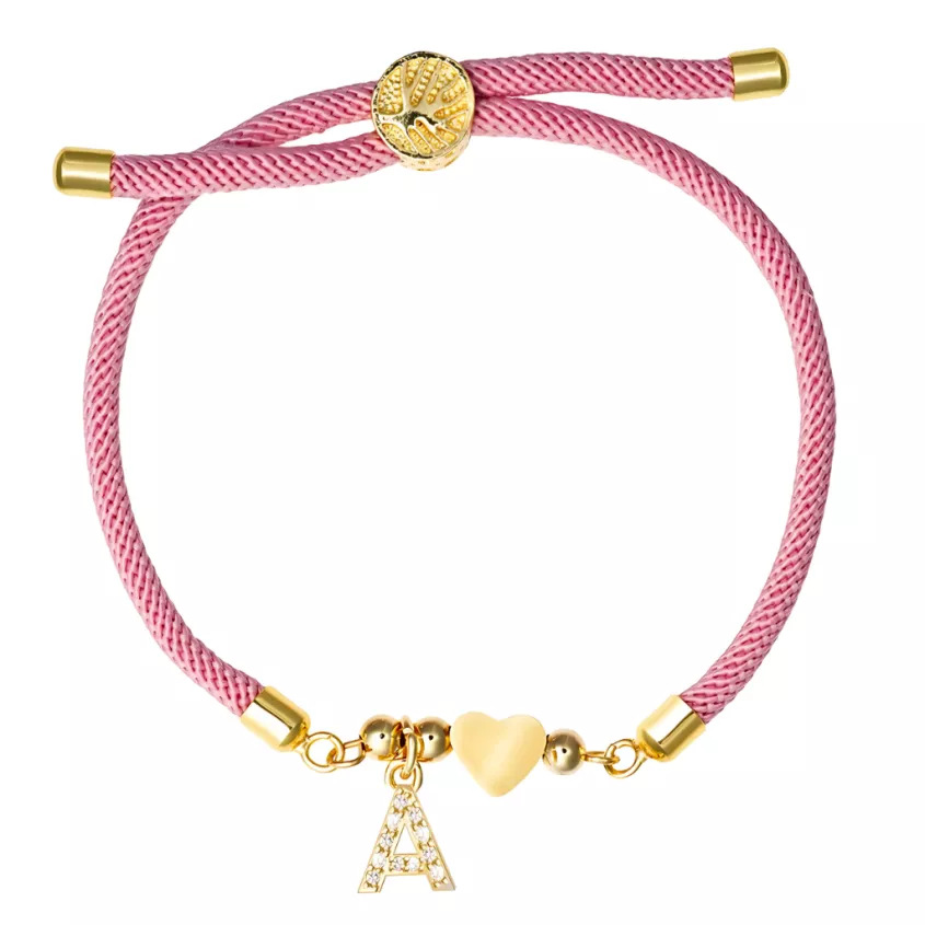 Wholesale Capital letters peach heart set with zirconium adjustable pink bracelet