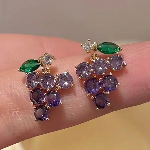Wholesale Purple grape sweet fruit zircon earrings