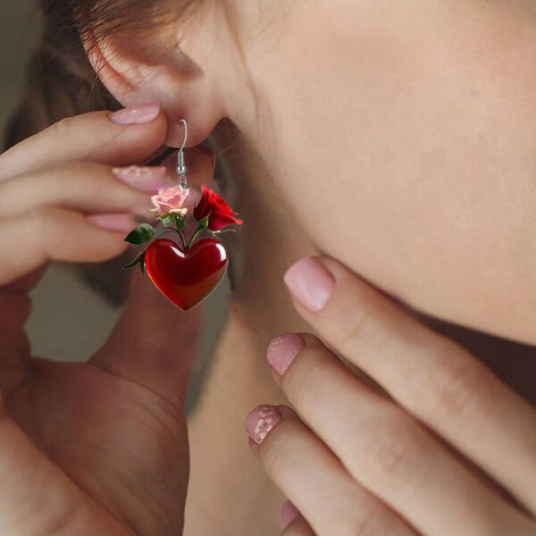 Wholesale Valentine's Day heart-shaped red rose acrylic earrings
