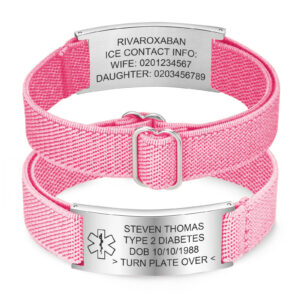 Steel tag pink cord medical alert bracelet
