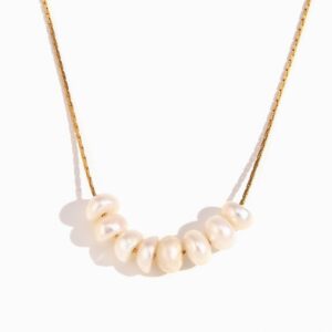 Freshwater pearl string pendant necklace-gold