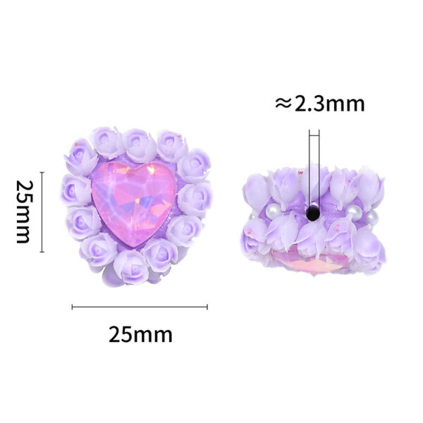Wholesale 5pcs tulip heart clay beads rhinestone double-sided through-hole beads