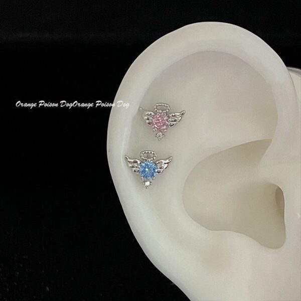 Wholesale Ultra sparkling blue zircon butterfly titanium steel earrings