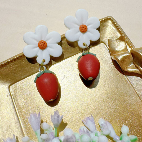 Wholesale Cute Strawberry Flower Soft Ceramic Earrings