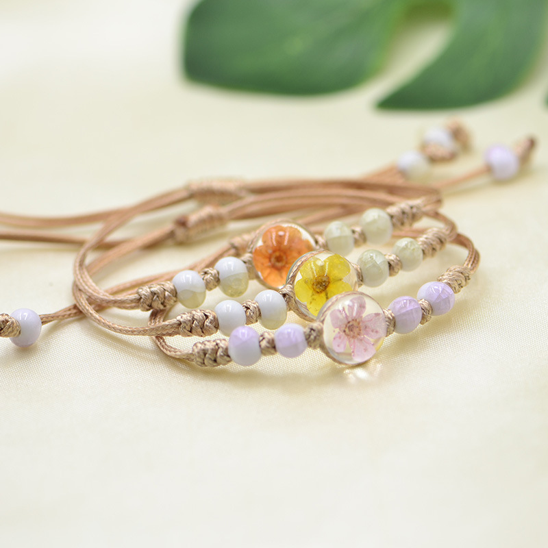 Wholesale Ceramic glass ball ied flower plant woven bracelet