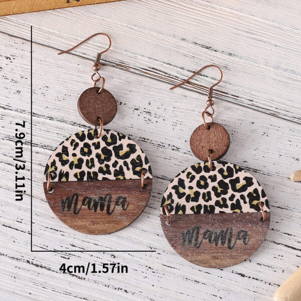 Wholesale Mother's Day Leopard Round Pieces Stitching Pendant Wooden Earrings