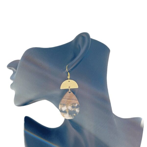 Wholesale Wooden resin spliced gold foil earrings