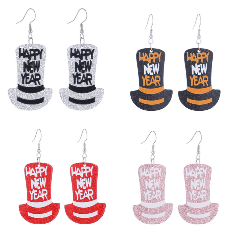 Wholesale Cross-Border Amazon Sply New Year's Celebration New Year's Fireworks 2026 Sweet Cool Style Glitter Acrylic Earrings