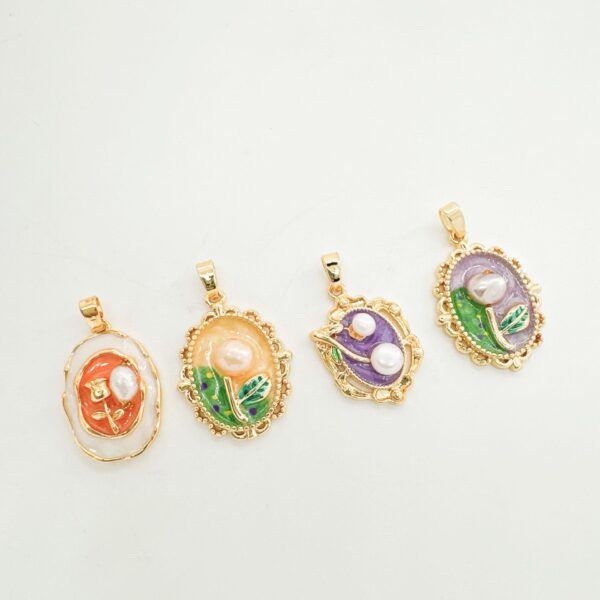 Wholesale Copper antique style enameled tulip flower pendant