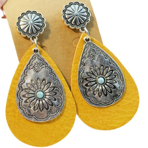 Wholesale Turquoise Inlaid Western Cowboy Earrings Plush Cow Semi-Circle Cut Out Leopard