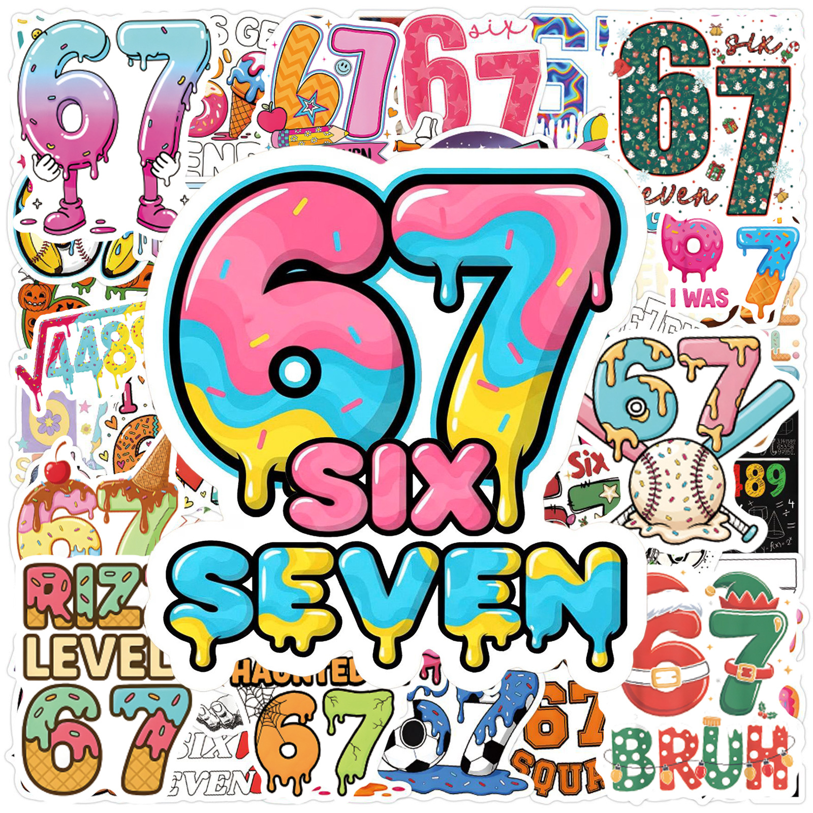 Wholesale 100 Cute Cartoon 67 Number Waterproof Vinyl Stickers