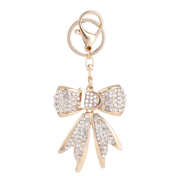 Wholesale Letter D Rhinestone Bow Keychain