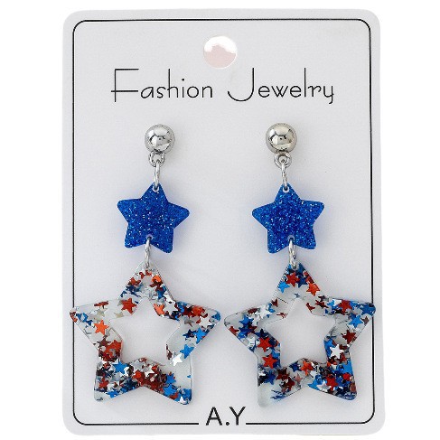 O1CN01Bb8v4i1RB1l6RG32H_2216398732072-0-cib Wholesale American Independence Day Series Earrings Red White Blue Pentagram Earrings American National Day Earrings