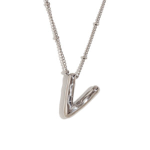 Party Balloon Letter Pendant Necklace-steel color-V