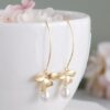 Wholesale Bow Leaf Water Drop Pearl Earrings