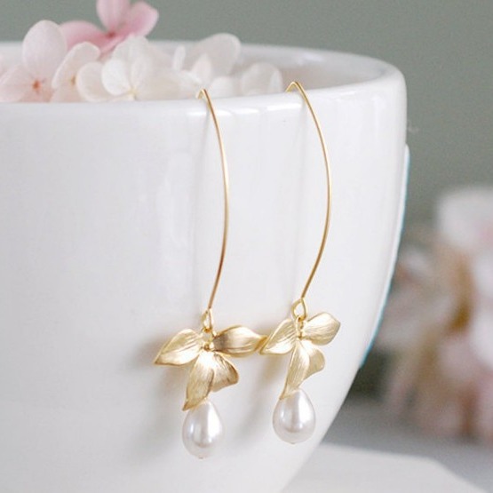 Wholesale Bow Leaf Water Drop Pearl Earrings