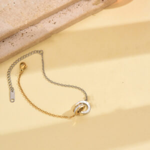 Gold steel double ring single row diamond bracelet