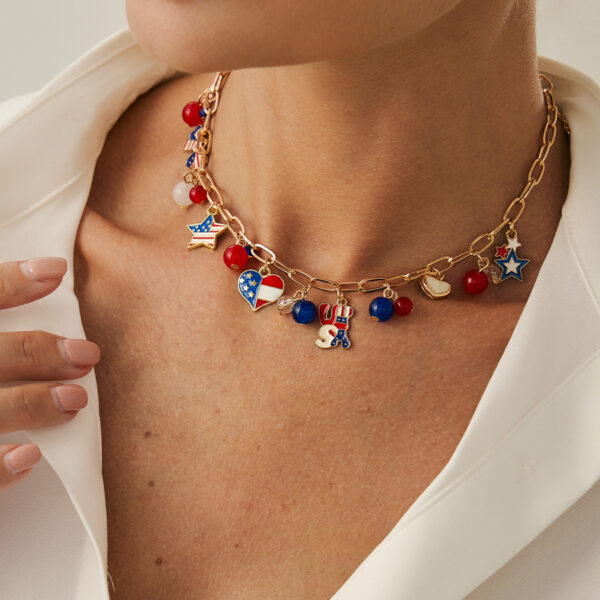Wholesale Independence Day Oil Dripping Flag Patriotic Day Five-Pointed Star Necklace