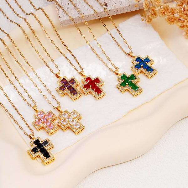Wholesale copper inlaid colorful zircon cross pendant necklace