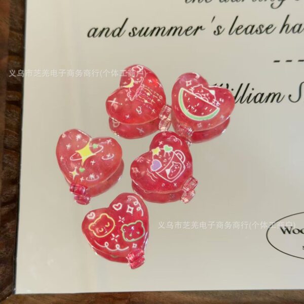 Wholesale 10pcs Embossed Watermelon Cat Heart Balloon Acrylic Beads