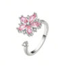 Wholesale Flower Pink Copper Inlaid Zircon Adjustable Open Ring
