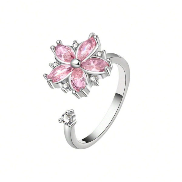 Wholesale Flower Pink Copper Inlaid Zircon Adjustable Open Ring