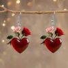 Wholesale Heart shaped Red Rose Valentine's Day Acrylic Earrings