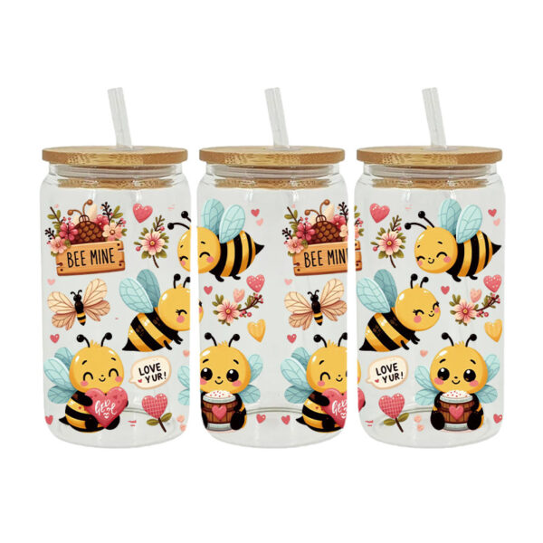 Wholesale Yellow Cartoon Busy Bee 16oz Cup UV DTF Wraps