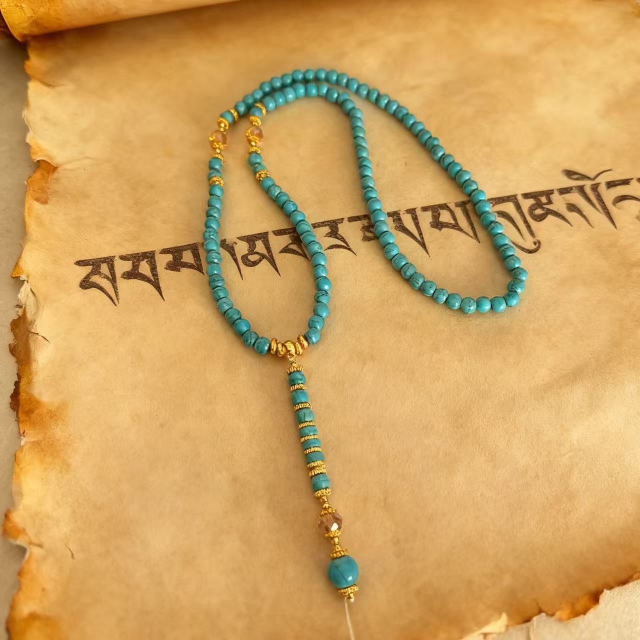 Wholesale Long turquoise round bead ethnic style necklace