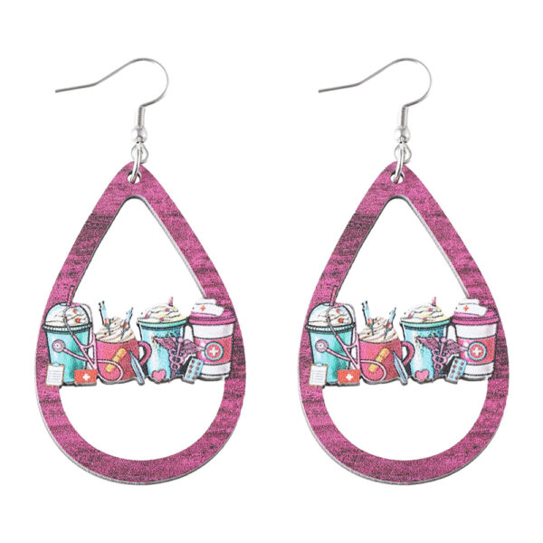 Wholesale Leopard Print Colorful Water Drop Wooden Double-Sided Earrings