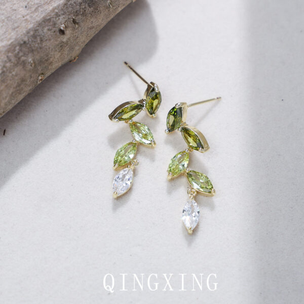 Wholesale Olive Green Gradient Zircon Leaf Earrings
