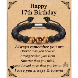 17th card + tiger eye stone black frosted bracelet